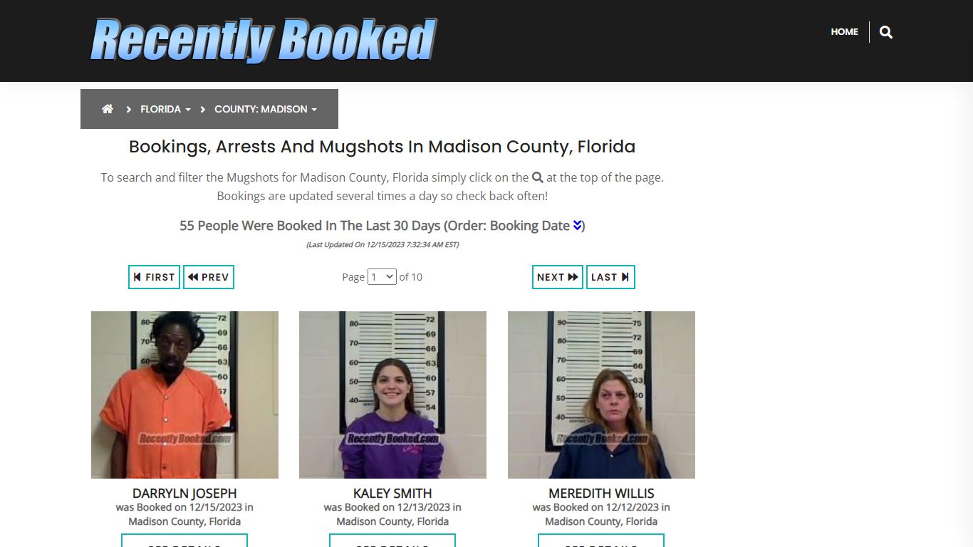 Recent bookings, Arrests, Mugshots in Madison County, Florida